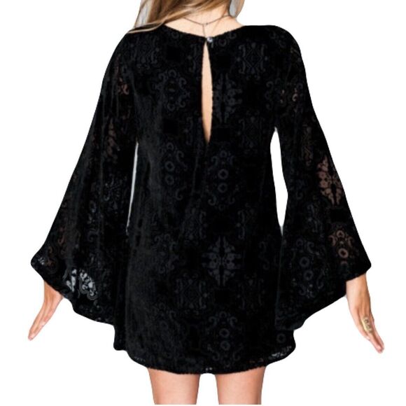 NEW Show Me Your Mumu Size Medium Black Velvet Burnout Bell Sleeve Mini Dress - Picture 2 of 9